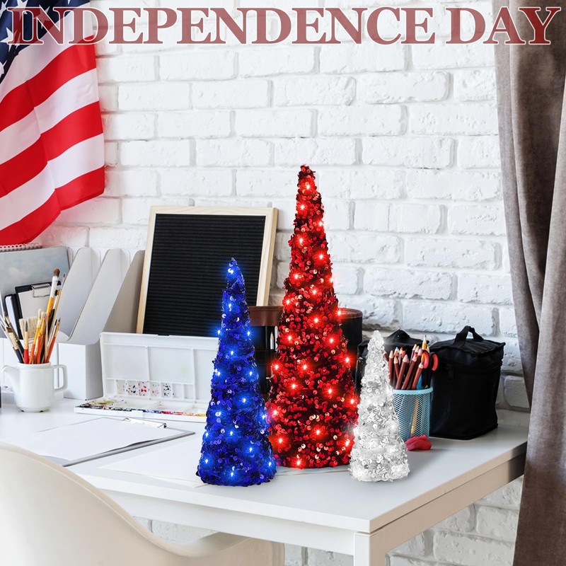 Ceenna 3 Pcs Independence Day Velvet Trees Set Independence Day