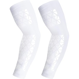 COOLOMG Football Arm Sleeves with Stick Grips Forearm and Elbow Sun Protection Sleeves Youth Adult One Pair White S