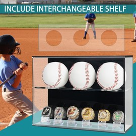 Acrylic Baseball Display Case, Baseball Wall Holder, Clear Baseball Ring Display Case, Baseball Display Cases for Balls, Ring,Swap Insert for Dual Function,Baseball Gifts for Boys 8-12