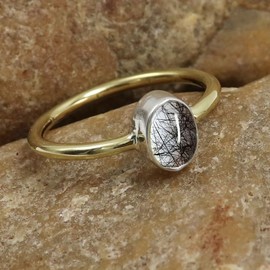 Schwarzer Rutilquarz Edelstein 925 Sterling silber Und Messing Band Ring Herren und Damen Alle Größen Schmuck CRG1088BL6_(52 (16.6))