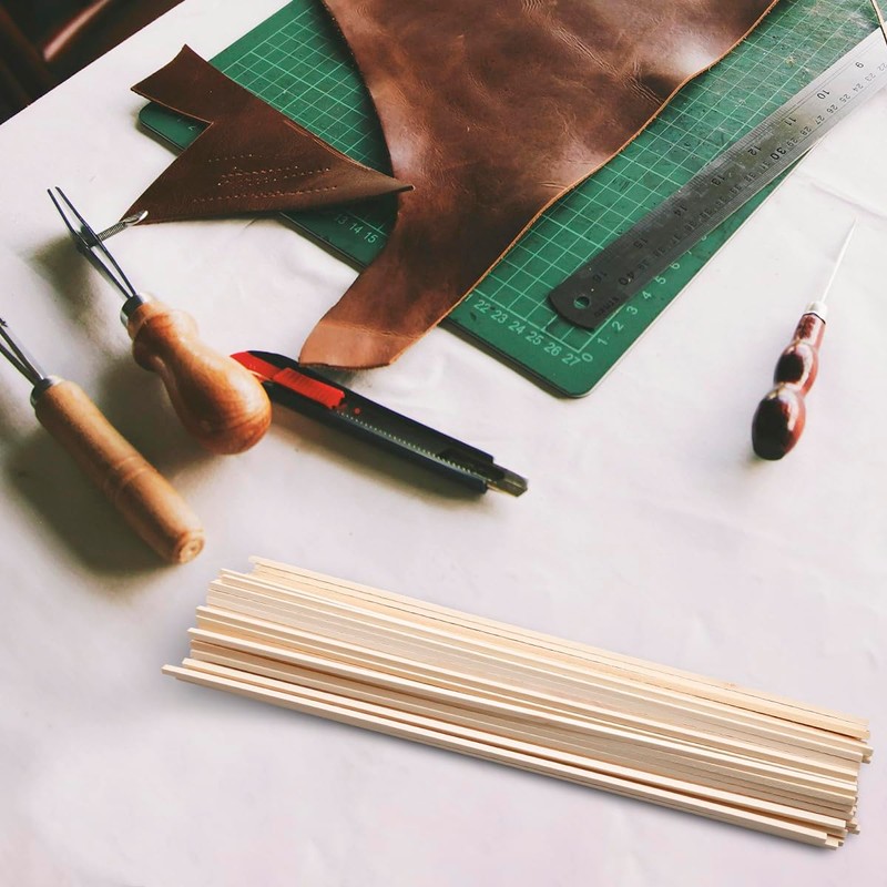 Tabanzhe 100 Pieces Wooden Sticks - Natural Long Square Balsa