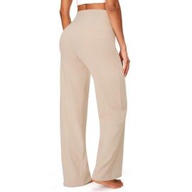 Blue Breath Yoga Pants Women Wide Leg Pants with Pockets High Waist Stretch Dress Casual Sweatpants Petite/Regular/Tall Khaki