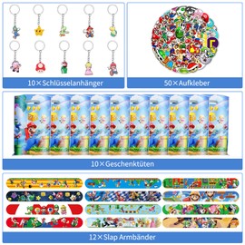 Gsnoniwi Children's Birthday Party Bag Set, 82 Pieces Party Bags with Key Ring, Gift Bags, Stickers, Slap Bracelets, Birthday Decoration for Boys and Girls