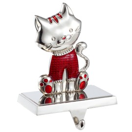 Cute Cat Christmas Stocking Holders for Mantle- Metal Stocking Hangers for Fireplace-Stocking Hooks for Mantle Decor Christmas Holiday Decoration (New Cat)