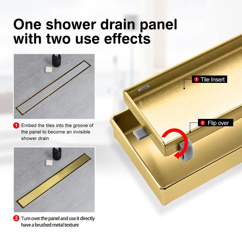 SaniteModar Linear Shower Drain, Gold Shower Drain 32 inch with