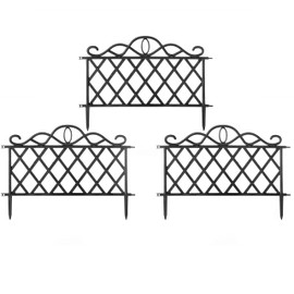 Plastic Garden Edging Border Fence, Flower Bed Barrier, Set of 3, Black