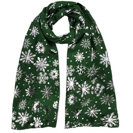 GFM® Christmas Snowflakes Foil Print Scarf - Green - (AT-SNFLK-656-HR)