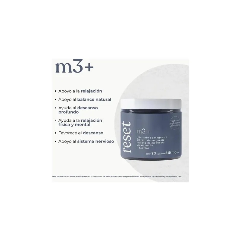 M3+ | Magnesio Glicinato, Citrato Y Malato Lteanina, 90 Cap