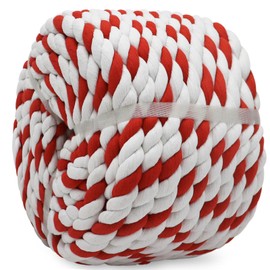 BONSINY Red Cotton Rope 3/4 inch x 100 feet - Twisted Red and White Rope for Crafts Landscaping Tug of War DIY Projects Christmas