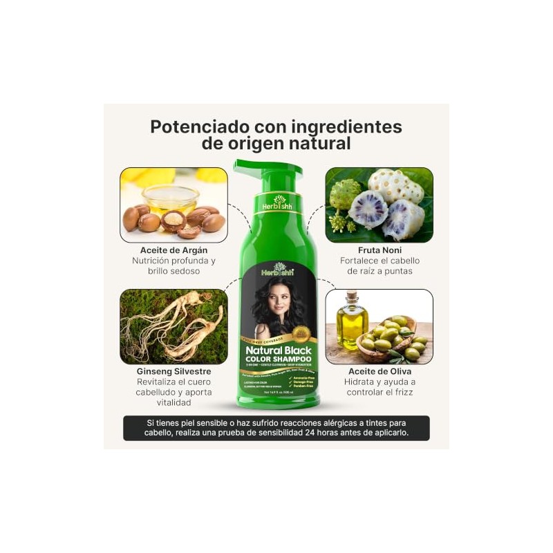 Herbishh - Champú colorante para cabello gris, champú con tinte