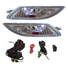 Pair Set LED Fog Lights Clear Lenses w/Bulb, Bezels Wiring & Switch Kit Replacement for Toyota Sienna Van