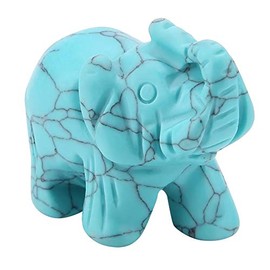 Wal front 1.5inch Elephant Decor,Natural Stone Carved Elephant Sculpture Elephant Crystal Figurine Home Decoration Furnishing Article(Turquoise)