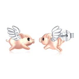 Pig stud earrings Sterling Silver Cute Animal Earrings Fly Pig Jewelry Birthday Christmas Gift for Women