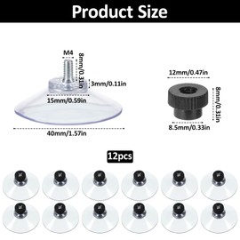 QfwdfcTrenz 12pcs Suction Cup, 40mm Glass Suction Pads Clear Rubber Sucker Pads with Screws Suctions Holder Without Hooks for Home Kitchen Bathroom Window Glass Door Car Shade