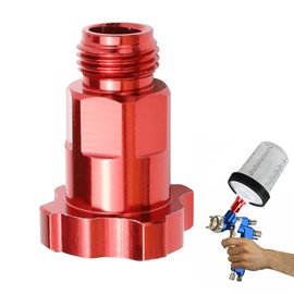 Hovom Car Spray Gun Cup Adapter, 16mm 1.5mm External Thread Master Elite Paint System MPS Spray Gun Cup Adapter, Spray Gun Paint Cup Adapter with 6 PCS HVLP Filters Fine Mesh (Red+External Thread)