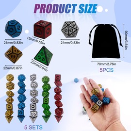 ORUZA DND Dice Set, 5 x 7 (35 Pcs) Vintage Engraving Polyhedral D&D Dice with Pouches Dice for Dungeons and Dragons RPG MTG Role Playing Games D20 D12 D10 D% D8 D6 D4