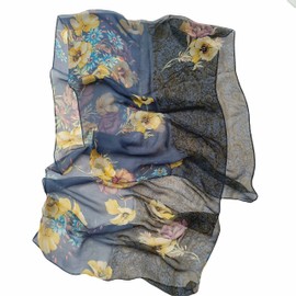 Acotavie Scarfs for Women Lightweight Print Floral Pattern Scarf Fashion Scarves Sunscreen Wraps Shawls (1&Navy Blue)