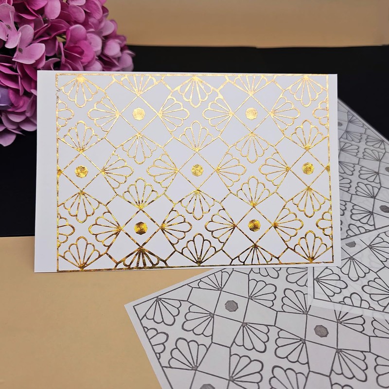 JBQUEEN 3pc Geometric Floral Pattern Background Stick&Shine Foil Transfer Sticker