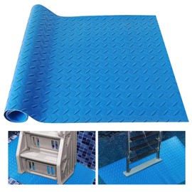 Hlimior 2Pcs Large Swimming Pool Ladder Mat, 17"x38" Protective Non-Slip Pool Step Pad with Texture，Protective Ladder Pad for Above Ground Swimming Pools Liner and Stairs (Blue)