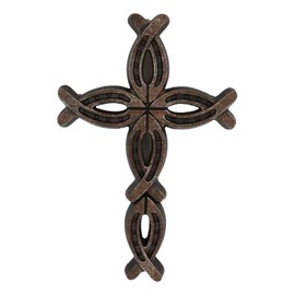 Ebros Gift 11.5" High Rustic Western Horseshoes Ichthys Wall Cross Decor Plaque Horse Shoes Design Sculpture Inspirational Catholic Christian Accent Crosses