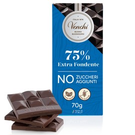 Venchi - Tavoletta Extra Fondente NO Zuccheri Aggiunti, 70 g - NO Edulcoranti Artificiali - Senza Glutine - Vegano