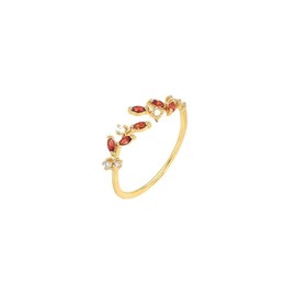 IS4U Zircon Leaf Ring for Women 18K Gold Plated Ring Adjustable Double Leaf Wrap Ring Leaves Finger Rings Trendy Rings Dainty Stackable Rings for Her (Red)