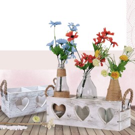 Mendler Set of 2 Decorative Boxes HWC-C26, Storage Box, 2 Handles, Indoor Paulownia Shabby White, 10 x 10 x 30 cm