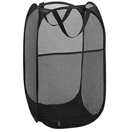 Bud Mesh Pop up Laundry Hamper with Portable Handles, Collapsible Laundry Basket for Storage, Folding Pop-Up Clothes Hampers for Kids Room, College Dorm or Travel, Black