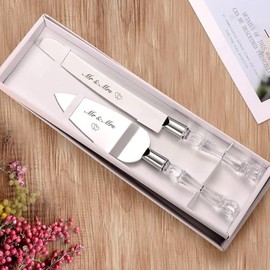 AW BRIDAL - Juego de cuchillos y servidores para tartas de boda, de acero inoxidable para cortar pasteles y espátula, para servir para bodas, aniversario, despedida de soltera, regalos para parejas