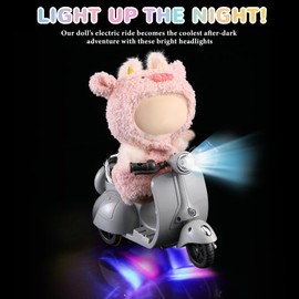 Simgoing Mini Electric Doll Scooter Vehicles Toy 4 Colors Available Funny Doll Accessory with Music & Lights Could Rotate 360° Cute Plastic Scooter Toy Ornaments Battery Not Included(Grey)