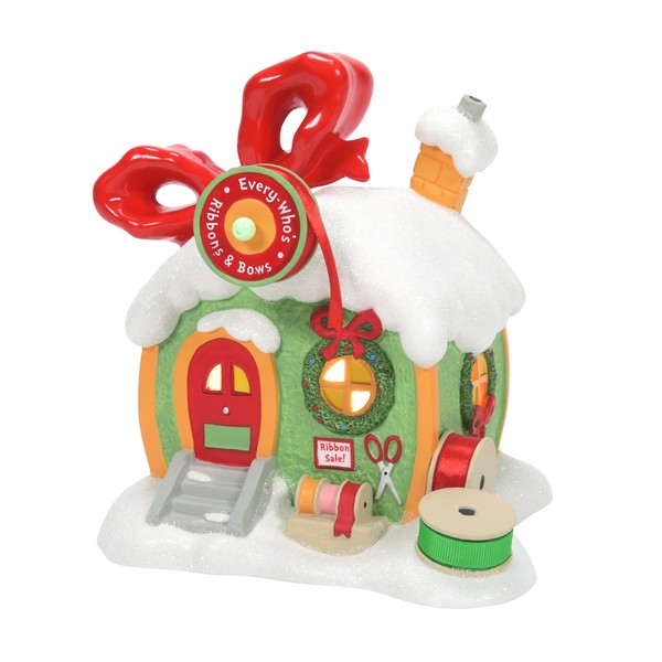 Department 56 Dr. Seuss The Grinch Village Every Who's Ribbon and Bows Lit Building, 6.93 Inch, Multicolor