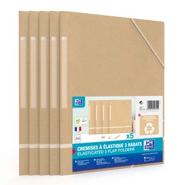 Oxford 5 x A4 Elasticated Folders Recycled Card Envelope - Beige