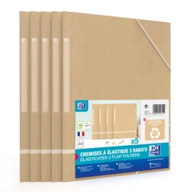 Oxford 5 x A4 Elasticated Folders Recycled Card Envelope - Beige