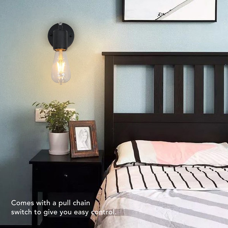 Rustic Wall Sconce Retro Pull Chain E26 Adjustable Up Down