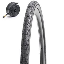 FengCan 700x35C Bike Tire 37-622 700C Bicycle Tire and 700x35/43C AV48 Schrader Valve Bike Tube Suitable for 700 x 35C City/Road Folding Replacement Bike Tire (Single)