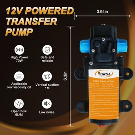 12V Heavy Duty Fuel Transfer Pump 85GPH Max Flow - Gasoline/Diesel Transfer Pump with 11.5ft Power Cable & Pulley System - for Trucks, Boats, Tractors, RV, Marine Equipment