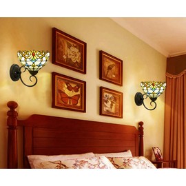 AIBOTY Baroque Wall Lamp Tiffany Style Wall-Mounted Wall Sconce Wall Light with Stained Glass Fixture Lighting for Hallway, Balcony, Stair, 1 Light,Yellow