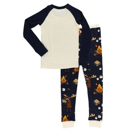 Lazy One Warm Long-Sleeved Kids' Pajamas for Girls and Boys, Funny Kids' Pajama Sets, Cozy, Comfy, Moose, Camping, Campfire, Tired (Smore Sleep, 10)