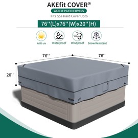 AKEfit Outdoor Waterproof and Weatherproof Hot Tub Cover 75 x 75 inch fit 74 x 74 or 73 x 73 or 6 ft x 6 ft Square SPA 600D Heavy Duty Cover Protectors Protective Cover Cap