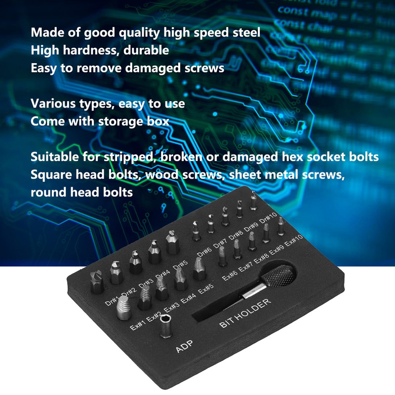 22Pcs Damaged Screw Extractor Stripped Broken Bolt Remover Tool All