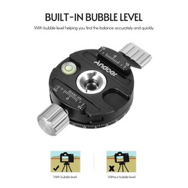 Andoer PAN-03 Panoramic Tripod Head Quick Release Plate Clamp Adapter Arca-Swiss Standard Aluminum Alloy with QR Plate 1/4 Inch & 3/8 Inch Screw Hole