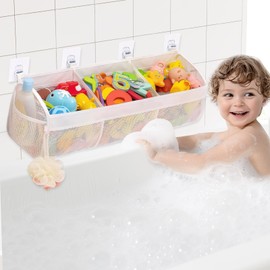 Bath Toy Storage Bath Toy Hanging Organiser Bag Bath Toy Organiser with 3 Compartments for Bathtub Bath Toy Holder Mesh Bag for Bathrooms Toys, White