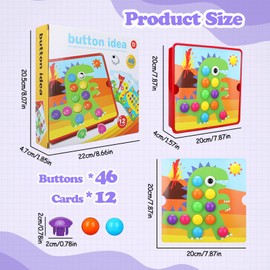 JurciCat Child Mosaic Plug-In Game with 46 Large Beads and 12 Colourful Cards, Creative Educational Learning Toy for Plug-In Game from 2 (Dinosaurs)