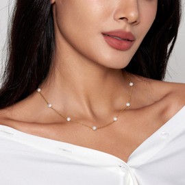 Gold Pearl Necklace for Women Dainty Small Pearl Choker Necklace 18K Gold Plated Tiny Pearl Beaded Chain Necklace for Women Girls Simple Jewelry Gifts