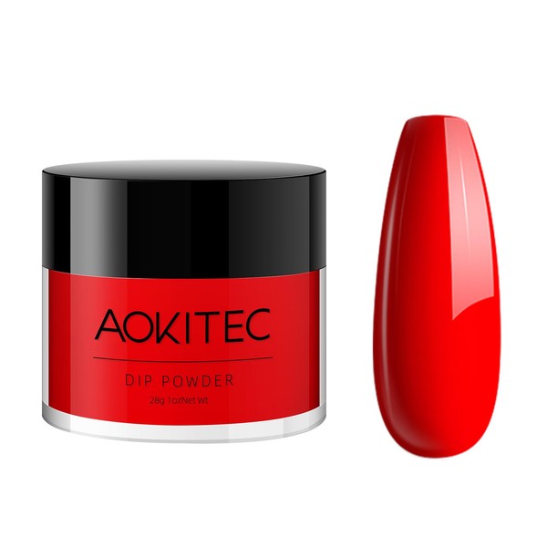 Aokitec 28g Dip Powder Classic Red Fashion Color Nail Dipping Powder French Powder Pro Collection System Nail Art Starter Manicure Salon DIY at Home Odor-Free&Long-Lasting No Needed Nail Lamp