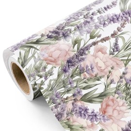 WRAPAHOLIC Floral Wrapping Paper Roll - Mini Roll - 17 Inch x 33 Feet - Lavender Flower Wrapping Paper, Perfect for Girls Women Birthday, Wedding, Bridal Shower