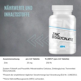 GN Laboratories Zinc Bisglycinate (120 Zinc Tablets) - High Dose Zinc with High Bioavailability - Zinc Supplement with 25 mg Zinc per Daily Dose