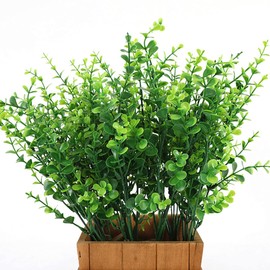 LoveniMen Artificial Shrubs, Plastic Plants Eucalyptus Leaves Greenery Grass Simulation Fake Bushes Outdoor Indoor Home Garden Verandah Kitchen Parterre Table Centerpieces Arrangements Decoration 4pcs