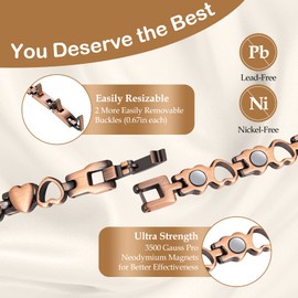 Feraco Copper Bracelet for Women 99.99% Solid Copper Magnetic Bracelets, Unique X Shape Links, Magnetic Field Therapy Jewelry Gifts (Heart Shape with Ring)