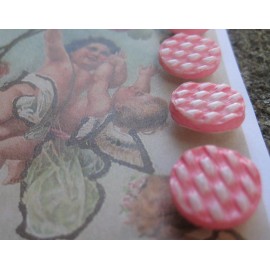 Set of 6 ~ Vintage 1/2"Pink Gingham Painted Glass Buttons ~Pre WWII~ old stock